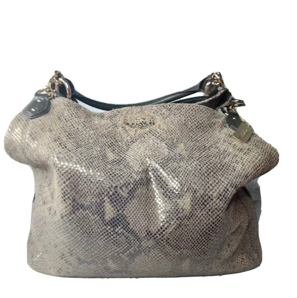 Coach Leather Madison Maggie Hobo #F33443 Handbag Snakeskin Print Beige & Brown - Picture 5 of 15